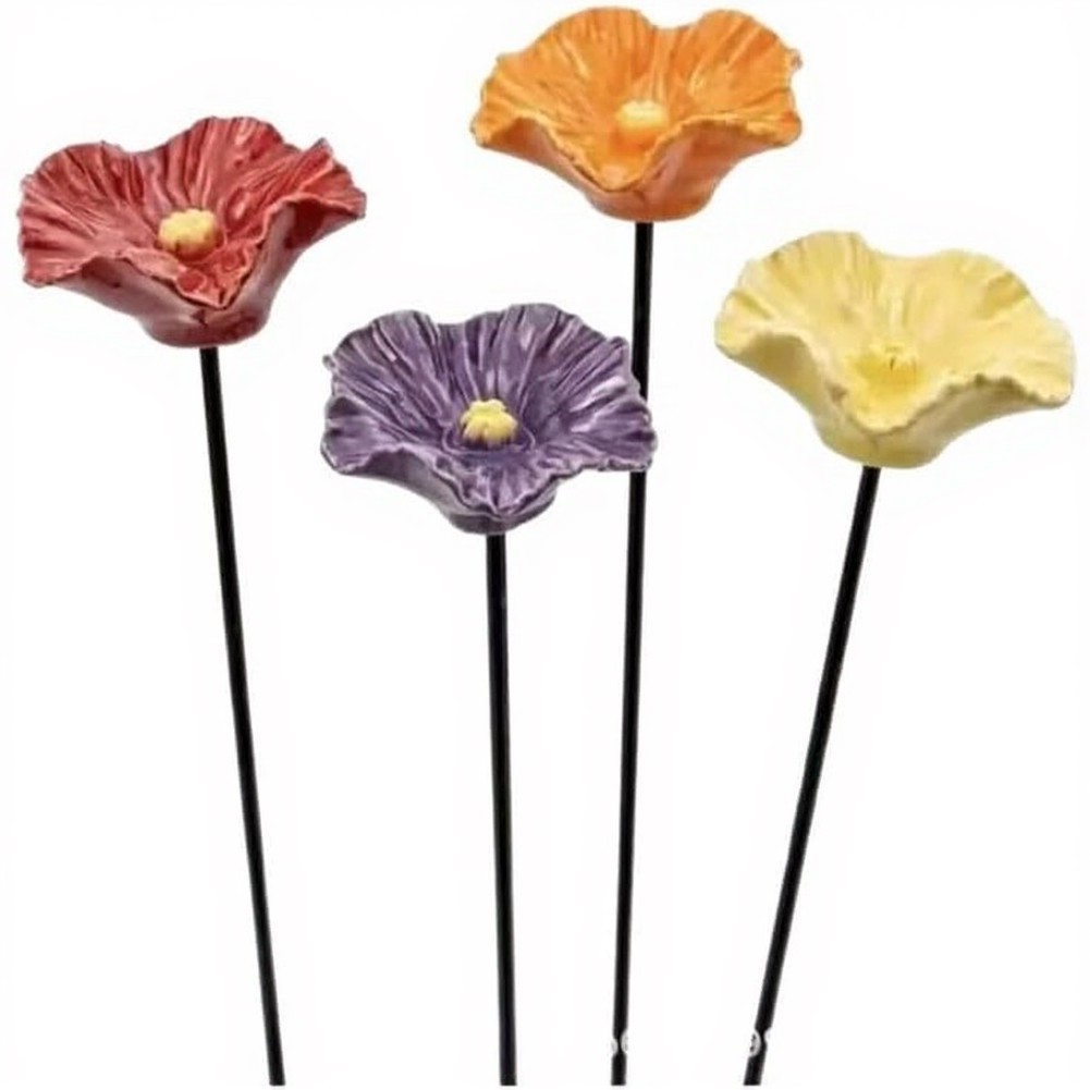 Resin Flower Garden Stakes 4pcs for Outdoor Use Bird Bee Friendly Design