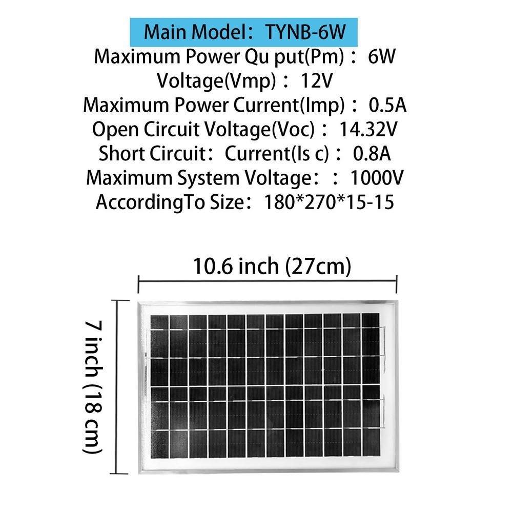 6W 8W 15W 12V MonoFor crystalline Solar Panel for Battery Charging and DC Loads