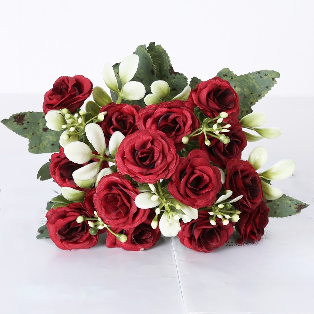 Faux Rose Bouquet with 15 Plastic Blooms for Bridal Use or Interior Decoration