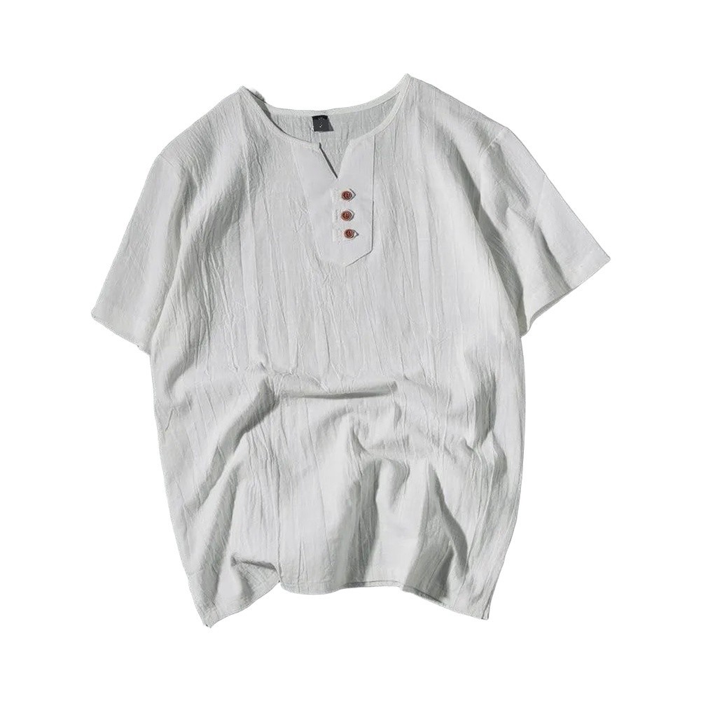 Men’s Lightweight Breathable V Neck Short Sleeve Button Up T Shirt for Summer