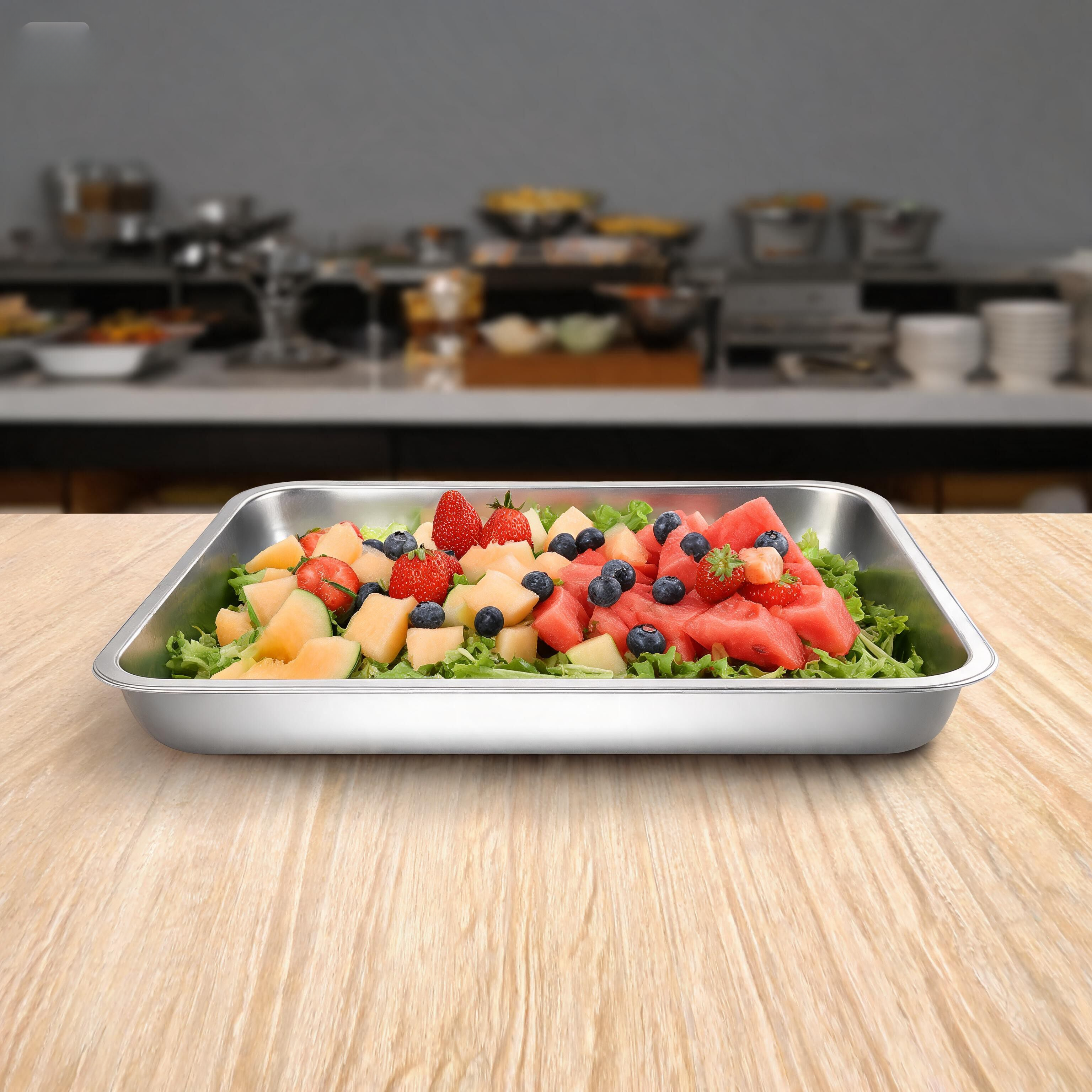 Stainless Steel Square Deep Tray for Restaurant and Catering Use 45x35x2cm