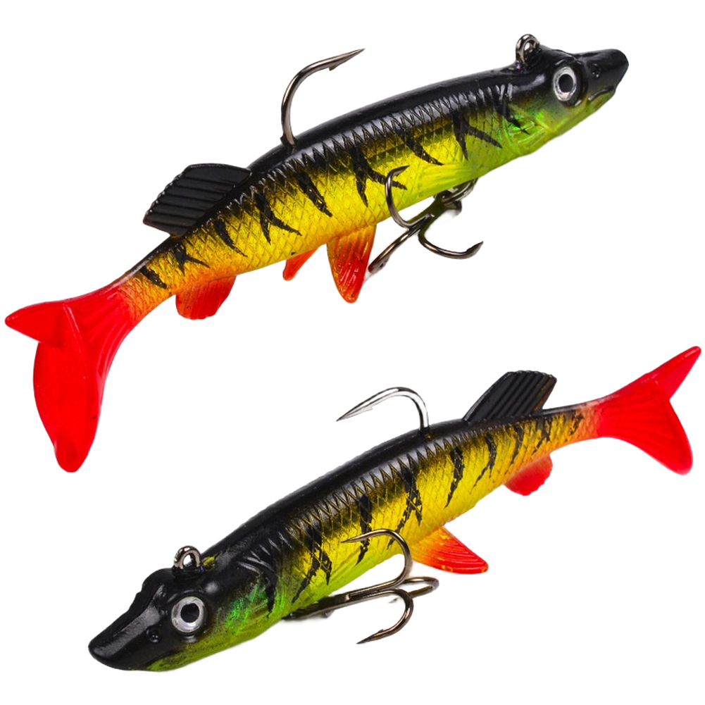 Silicone Soft Body Jig Head 9.3cm 15g 5PCS with 3D Eyes and T Tail for Bass