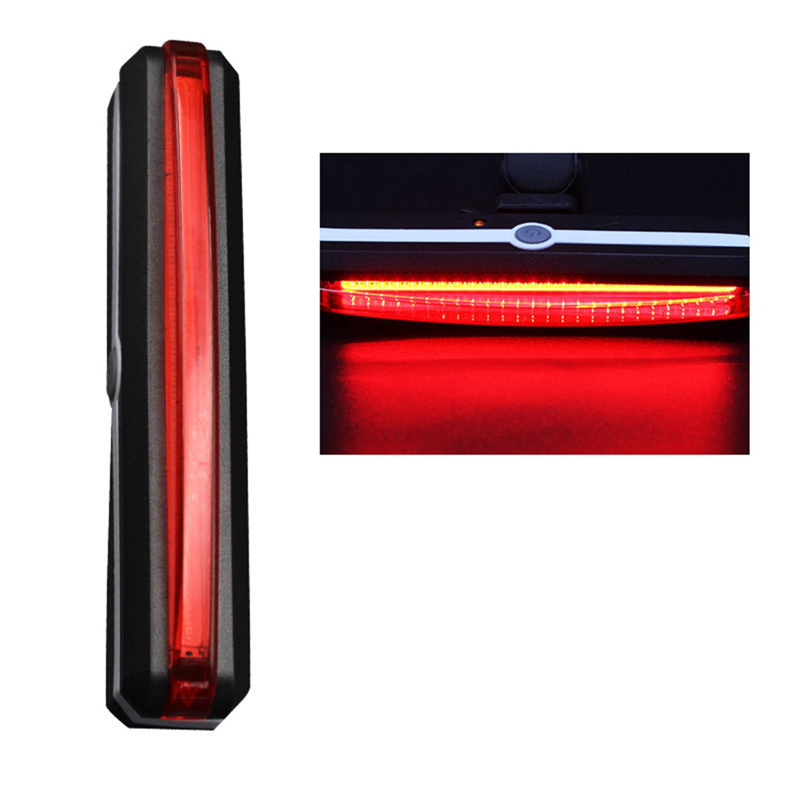 Rechargeable LED Tail Light for Bikes Rear Mount 10×1.8cm Night Visibility