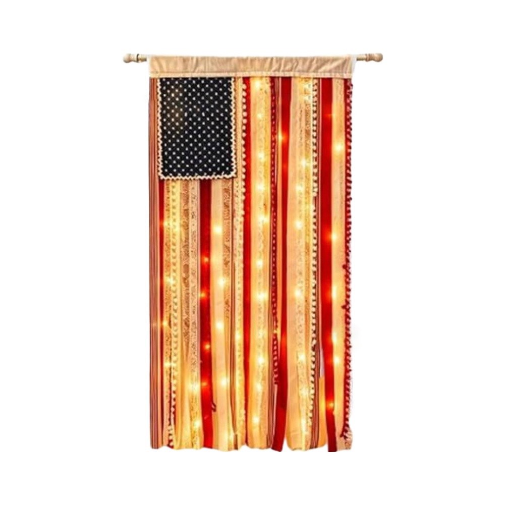 Patriotic LED Flag Banner Cotton Blend with Lace for Indoor For Outdoor Display