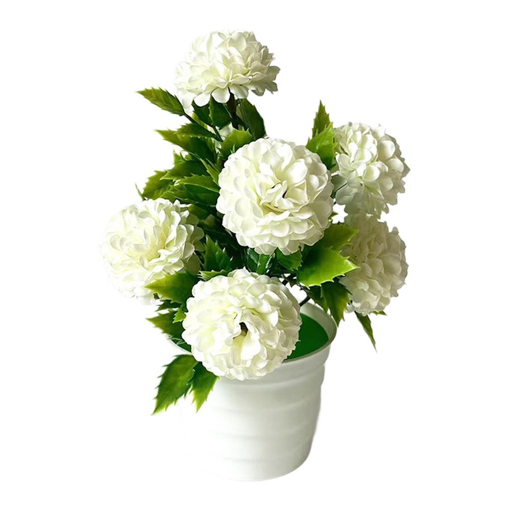 Realistic 8-Bloom Artificial Hydrangea in Compact White Pot for Desk or Shelf