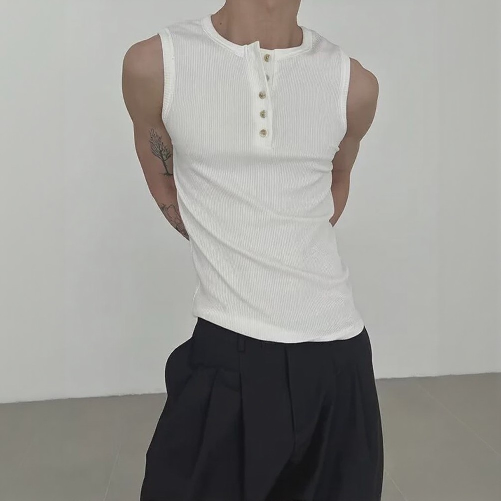 Men Sleeveless Vest Tank Top for Daily Wear Sports Training Round Neck