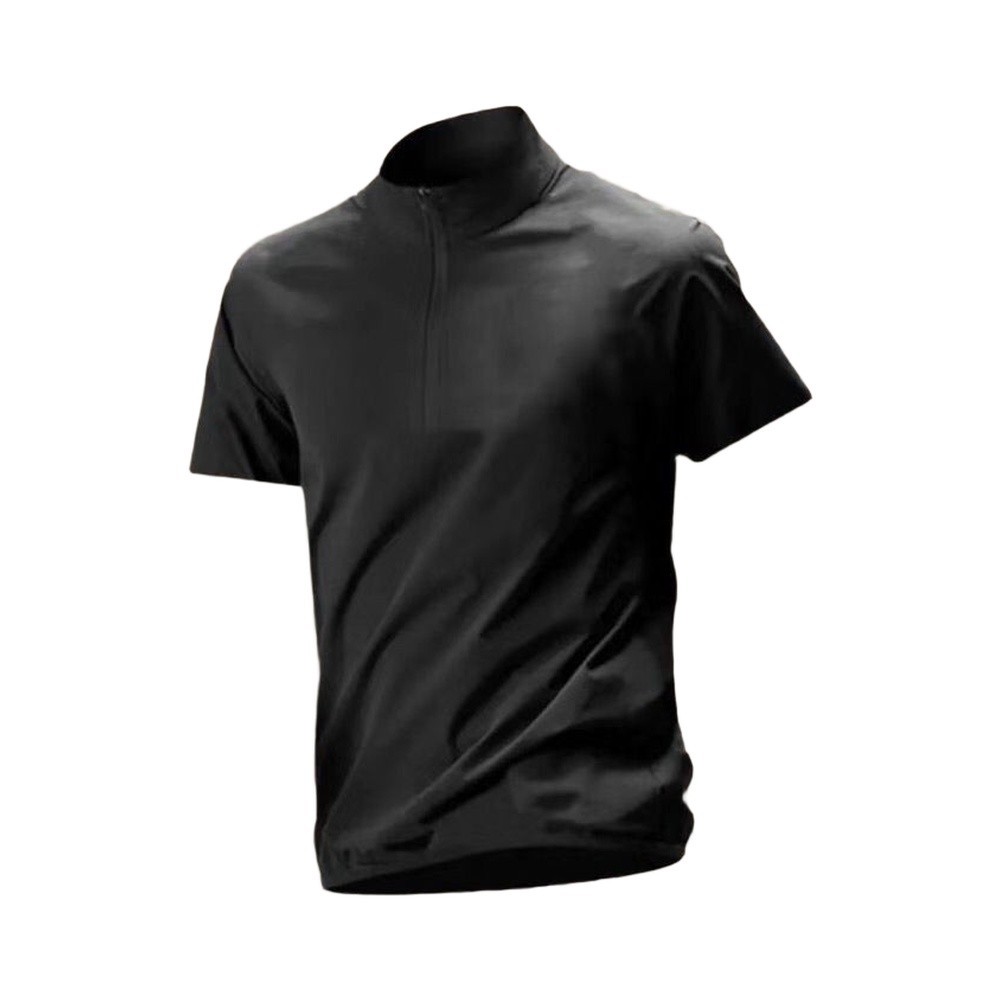 Men’s Polyester Spandex Short Sleeve Half-Zip Stand Collar Tee for Four Seasons