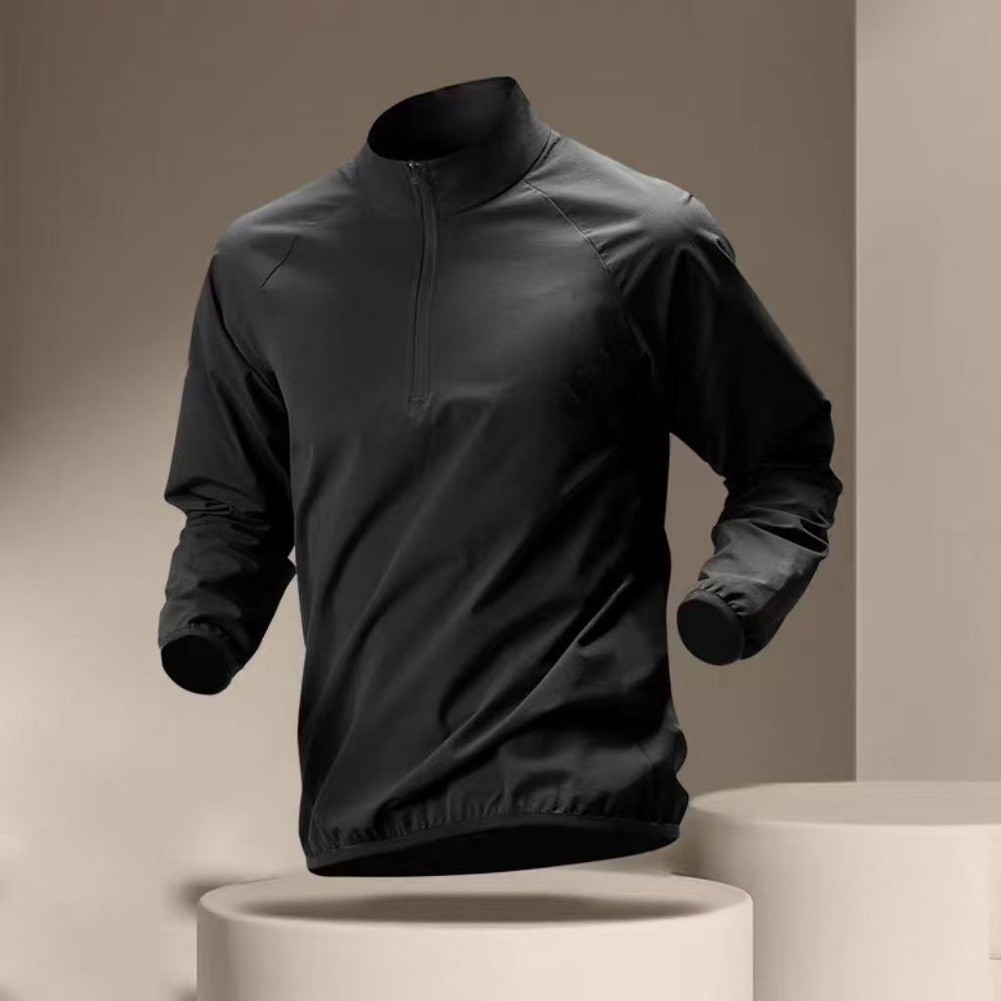 Men’s Casual Long Sleeve Half-Zip T-Shirt Stand Collar for Fishing and Training