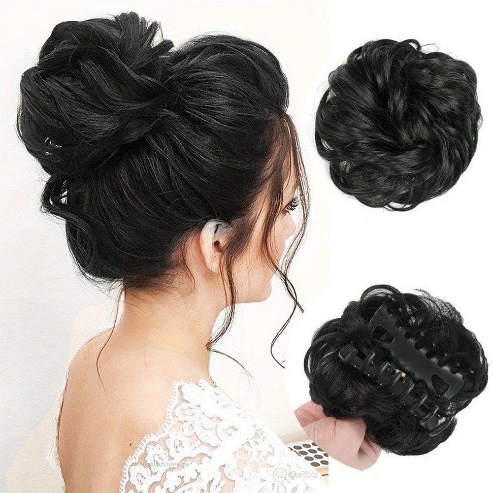 High-Temp Wire Clip-On Bun with Silk-Fake-Hair Feel 17 10 8cm Messy Chic Style