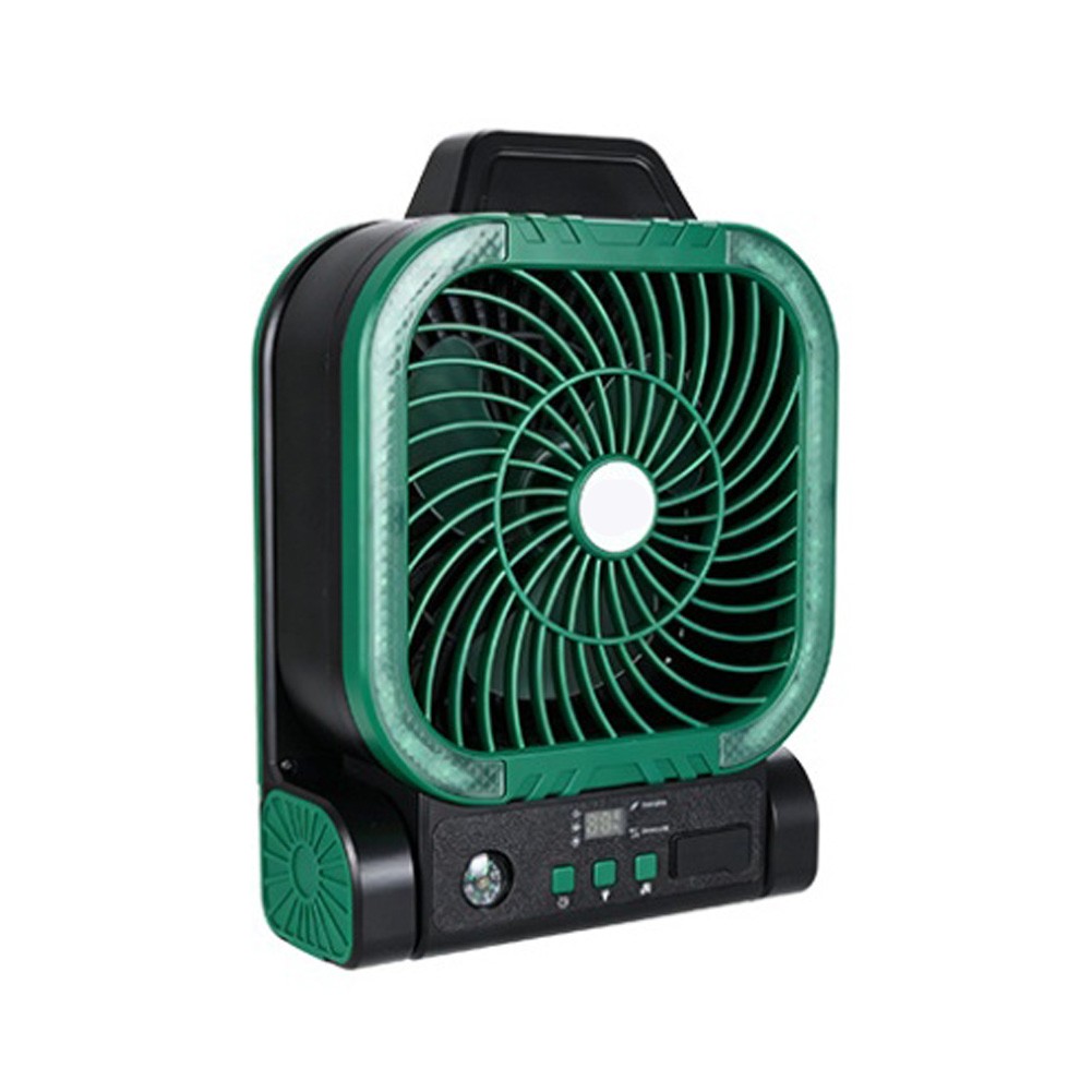 Adjustable Solar Fan with 4 Speeds Timer LED Ambient Light USB C Rechargeable