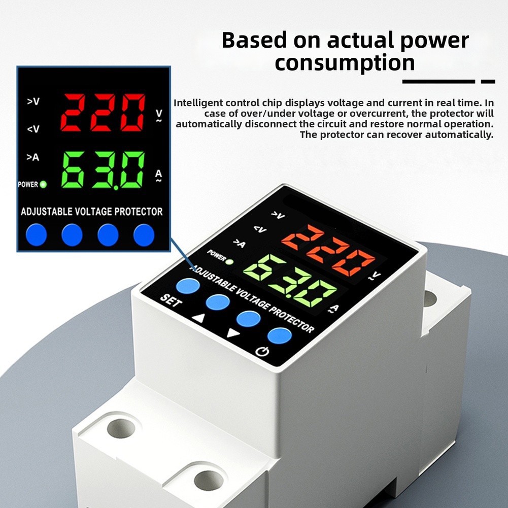 Intelligent Digital Over Under Voltage and Over For Current Protector 63A