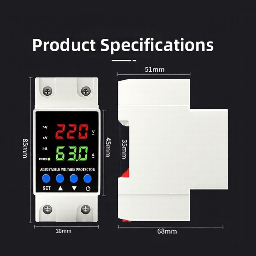 Intelligent Digital Over Under Voltage and Over For Current Protector 63A