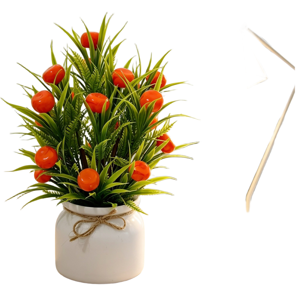 24 PCS Artificial Fruit Bonsai Tree with Hemp Rope Pot for Home Desk Decor