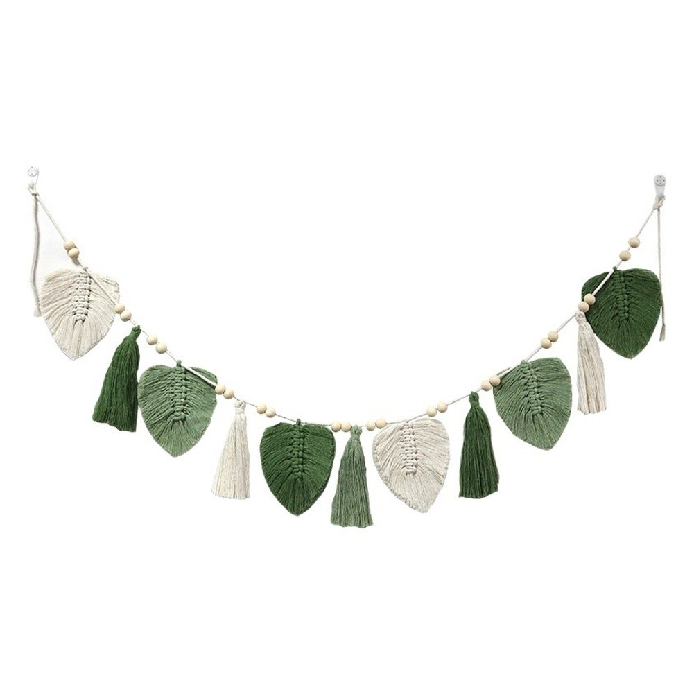 Wall Hanging Tapestry Cotton Blend Hand Woven Bohemian Leaf Fringe Decor