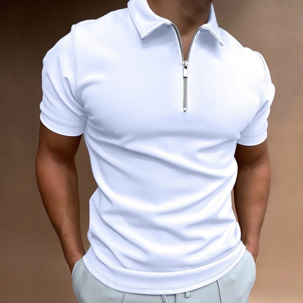 Men’s Polyester Spandex Blend Short Sleeve T Shirt Zipper Collar Summer