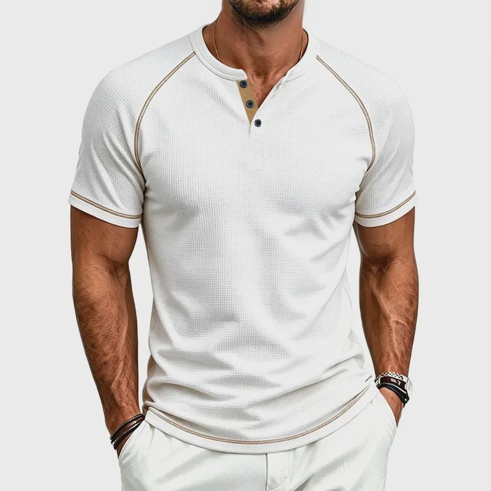 Men&rsquo;s T Shirt for Henry Collar Short Sleeve Summer Breathable Casual Wear