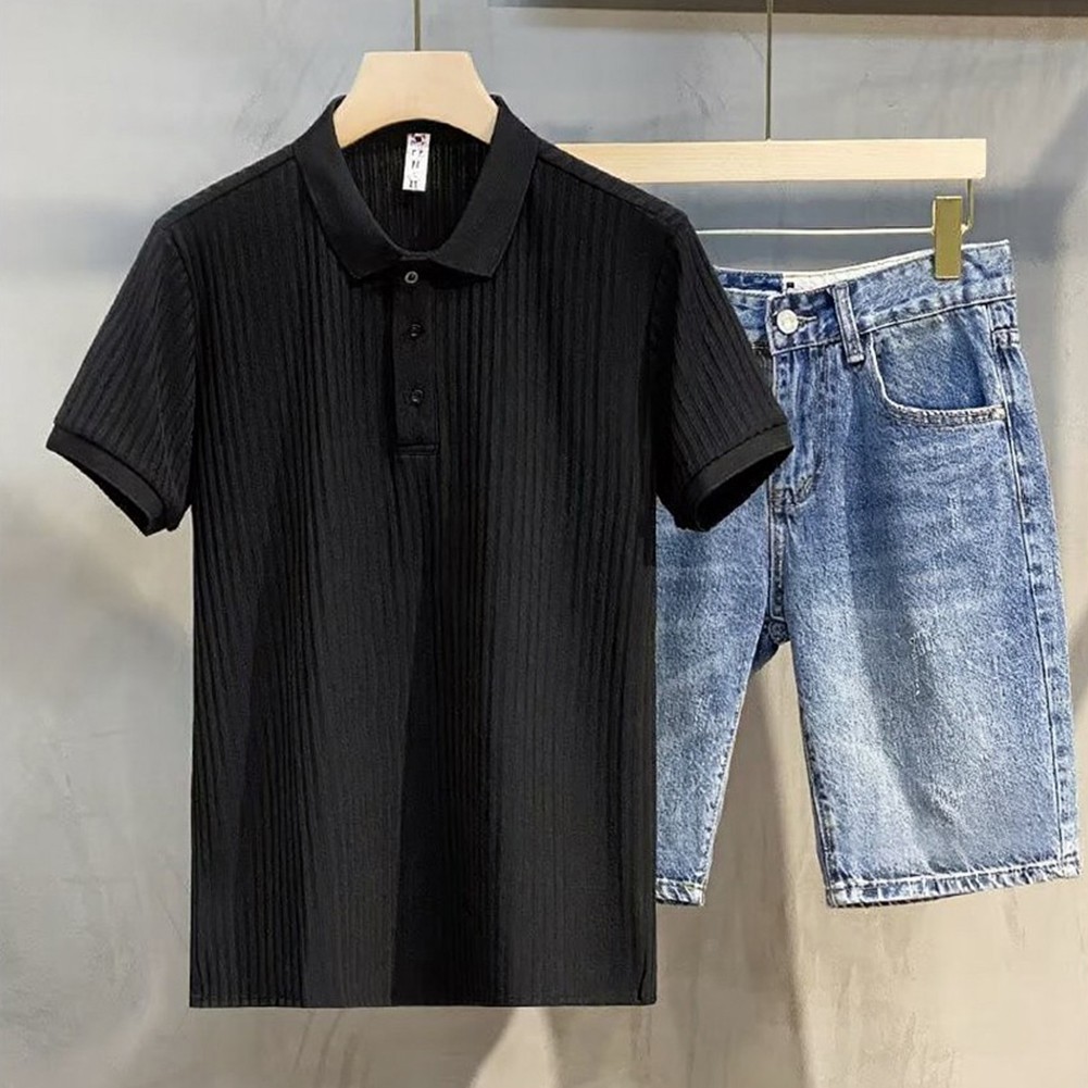 Knit Fabric Men’s For Polo T Shirt Short Sleeve Solid Color Casual Daily Wear