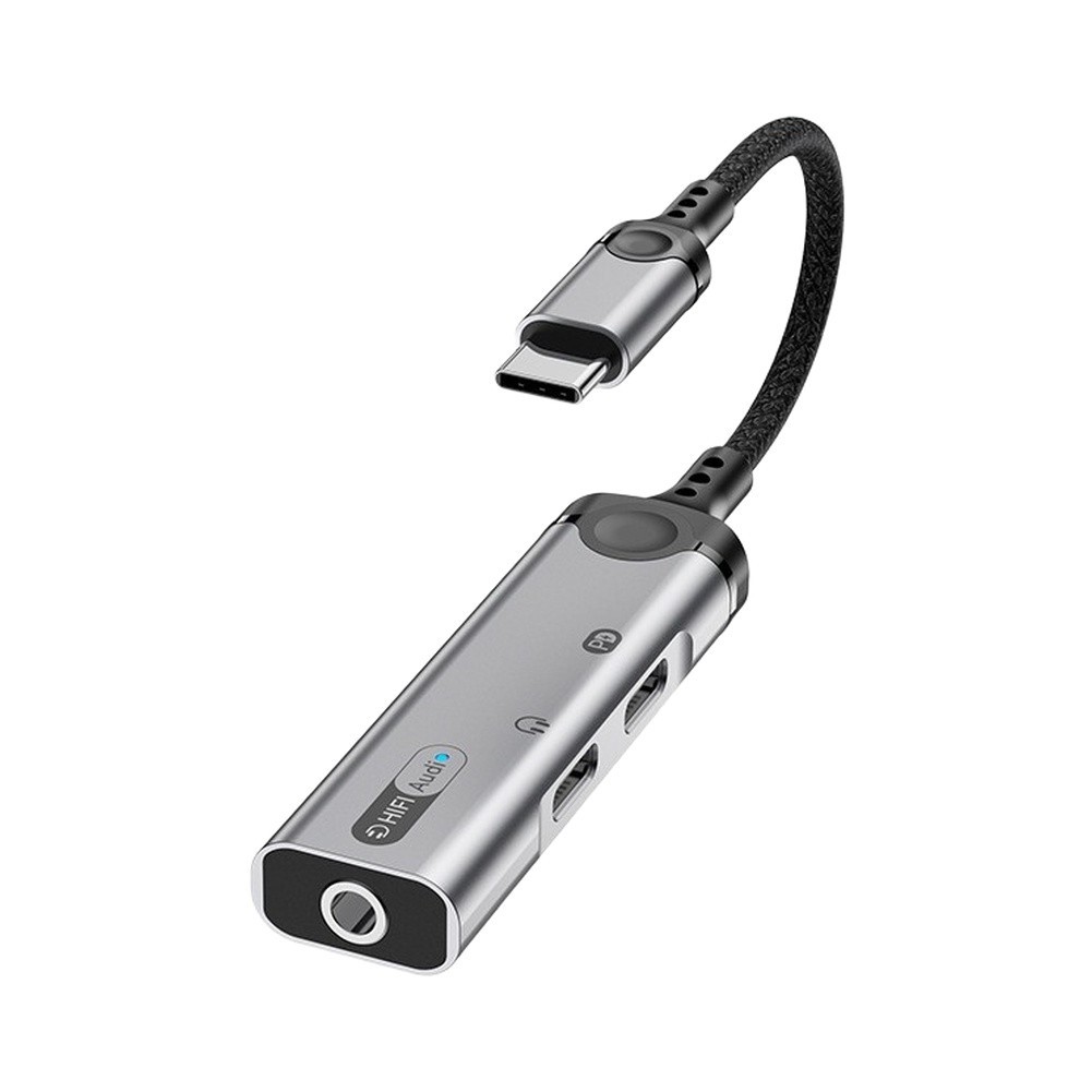 USB-C For 3-in-1 Audio Adapter Grey Aluminum For 3.5mm Output 60W PD 16.2x2x1cm