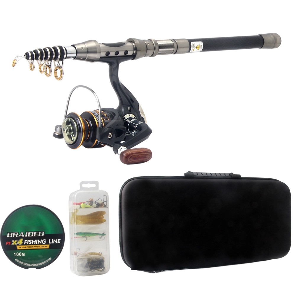 1.5m 1.8m 2.1m 2.4m Fishing Rod and Reel with Bait Set Line and Carry Bag