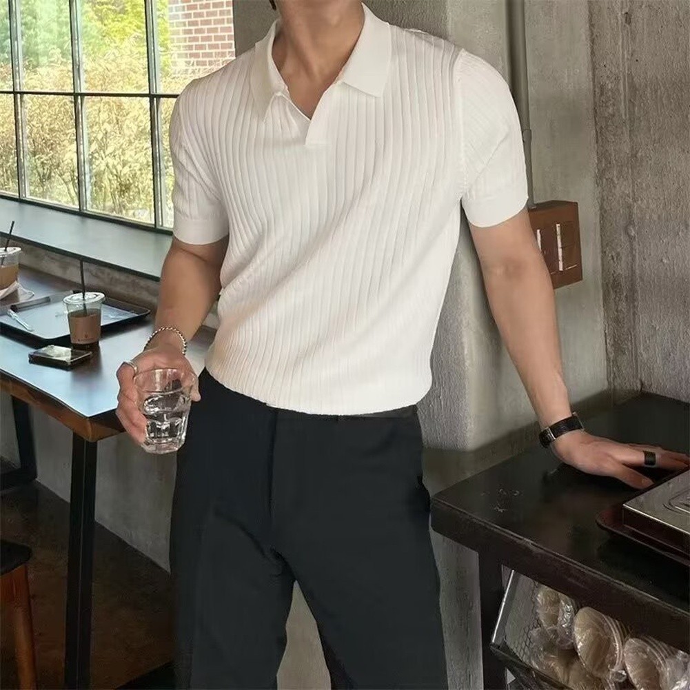 Men’s Solid Color Short Sleeve Knit For Polo Shirt for Business Daily Wear