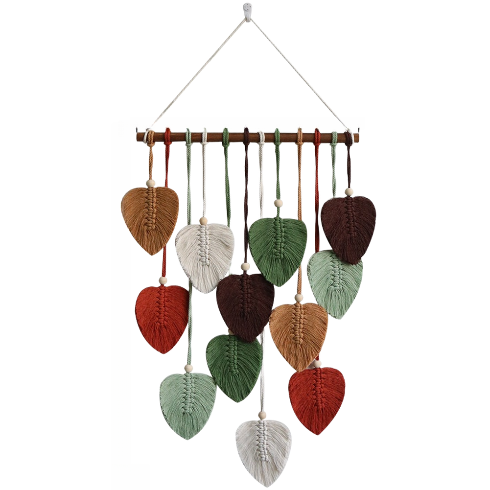 Bohemian Leaf Tapestry Woven Cotton Rustic Wall Hanging 83x45cm Natural Look