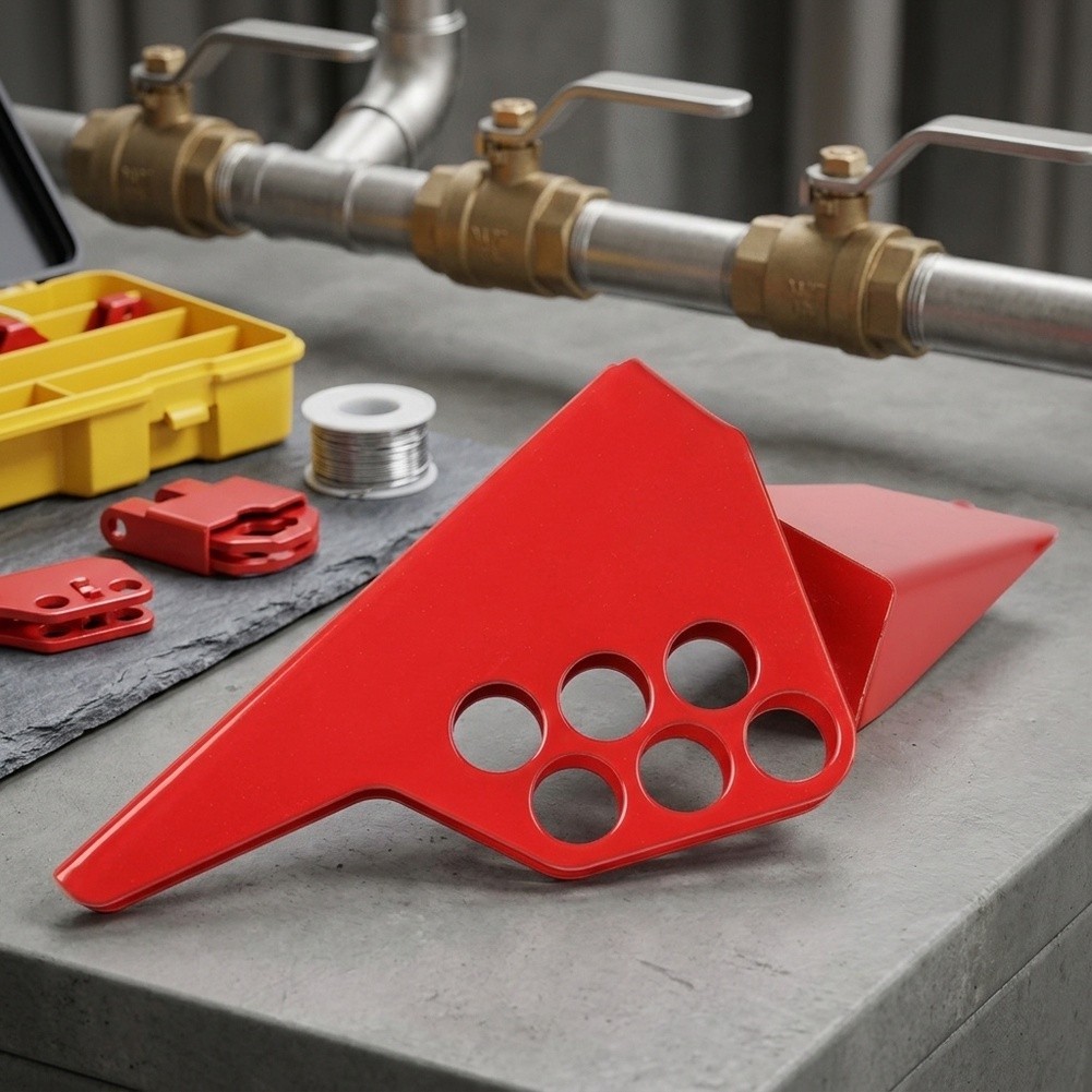 Ball Valve Lock SBV-01 for DN8 DN50 with Adjustable Triangle Fit Steel Red - Produktbild 1
