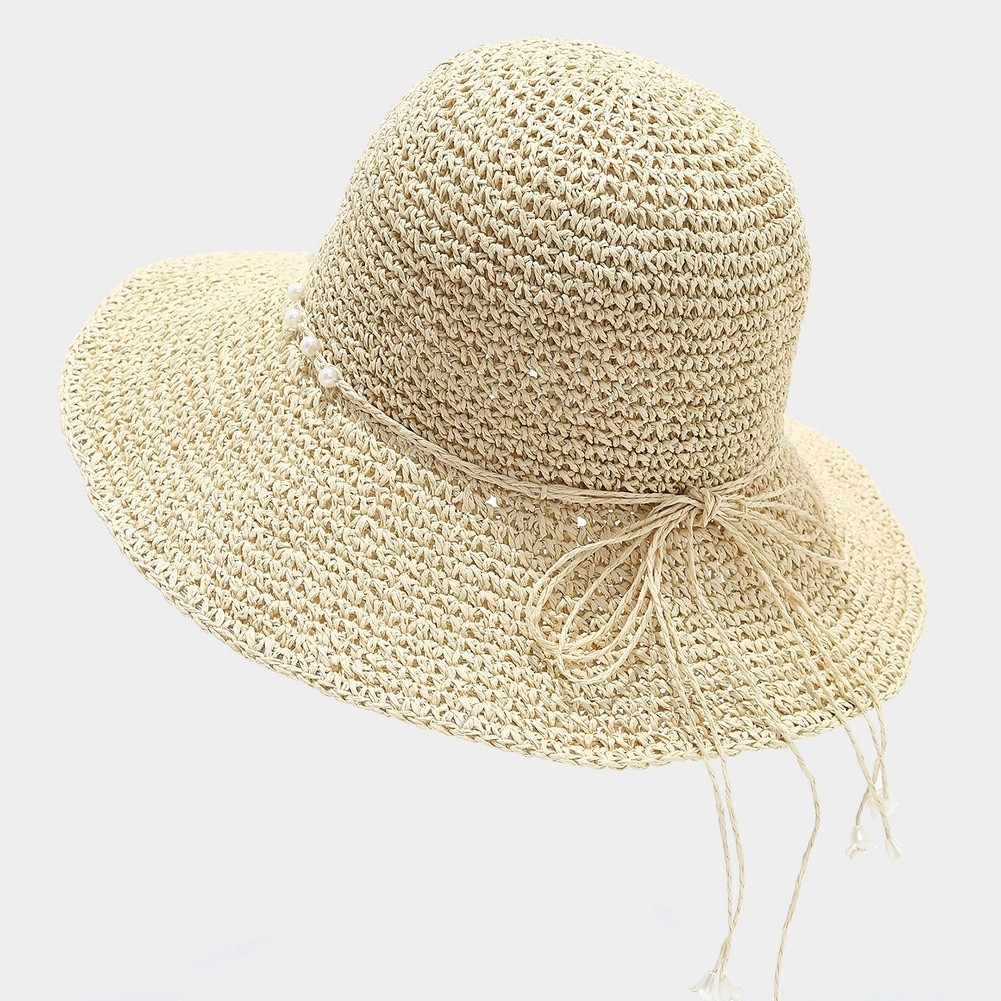 Womens Lightweight Wide Brim Straw Hat for Beach Sun Protection Paper Material