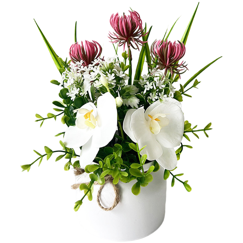 Artificial Butterfly Orchid and Pink Chrysanthemum Potted Arrangement 9.05in