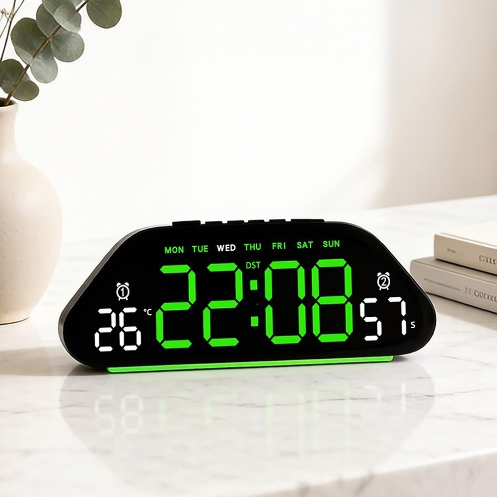 Large LED Digital Alarm Clock with Temperature Humidity Display for Home Office
