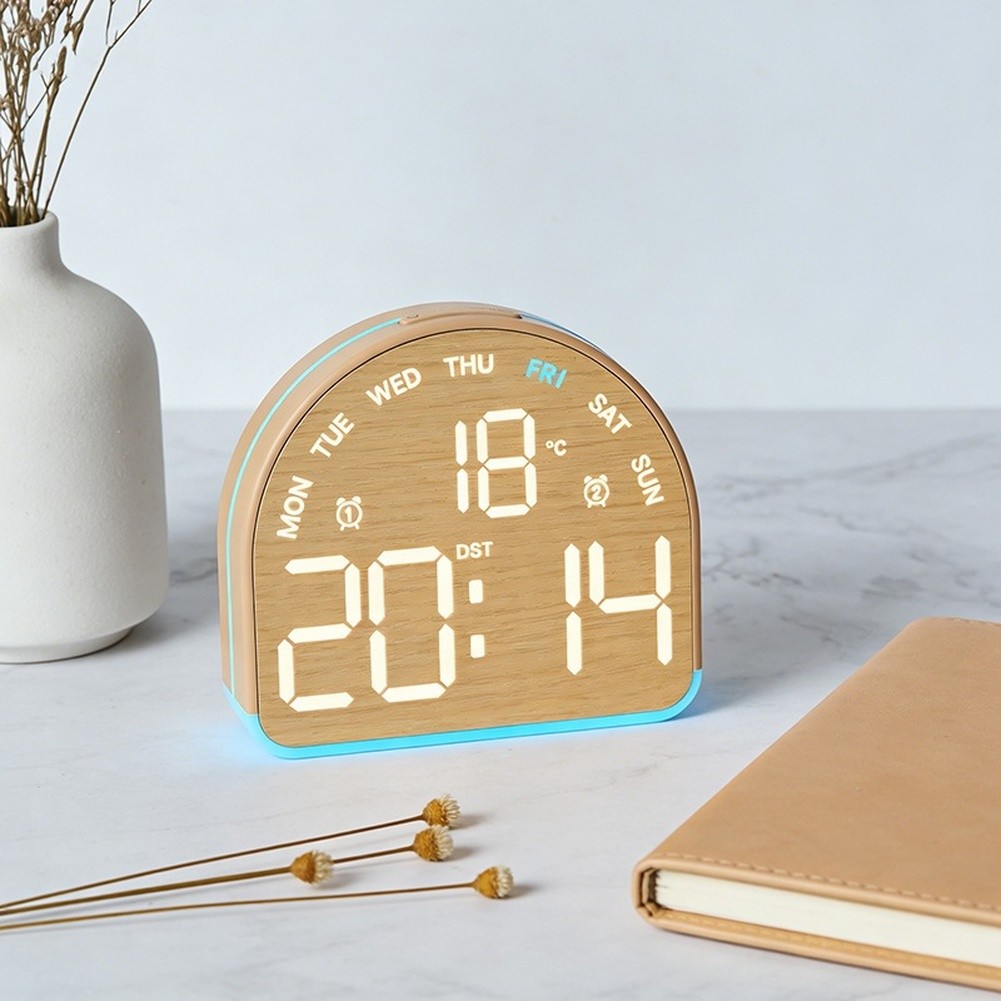 Digital Alarm Clock with LED Display Temperature Humidity Calendar USB Powered