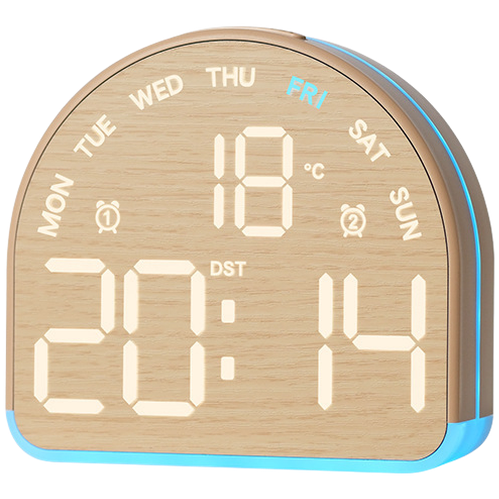 Digital Alarm Clock with LED Display Temperature Humidity Calendar USB Powered