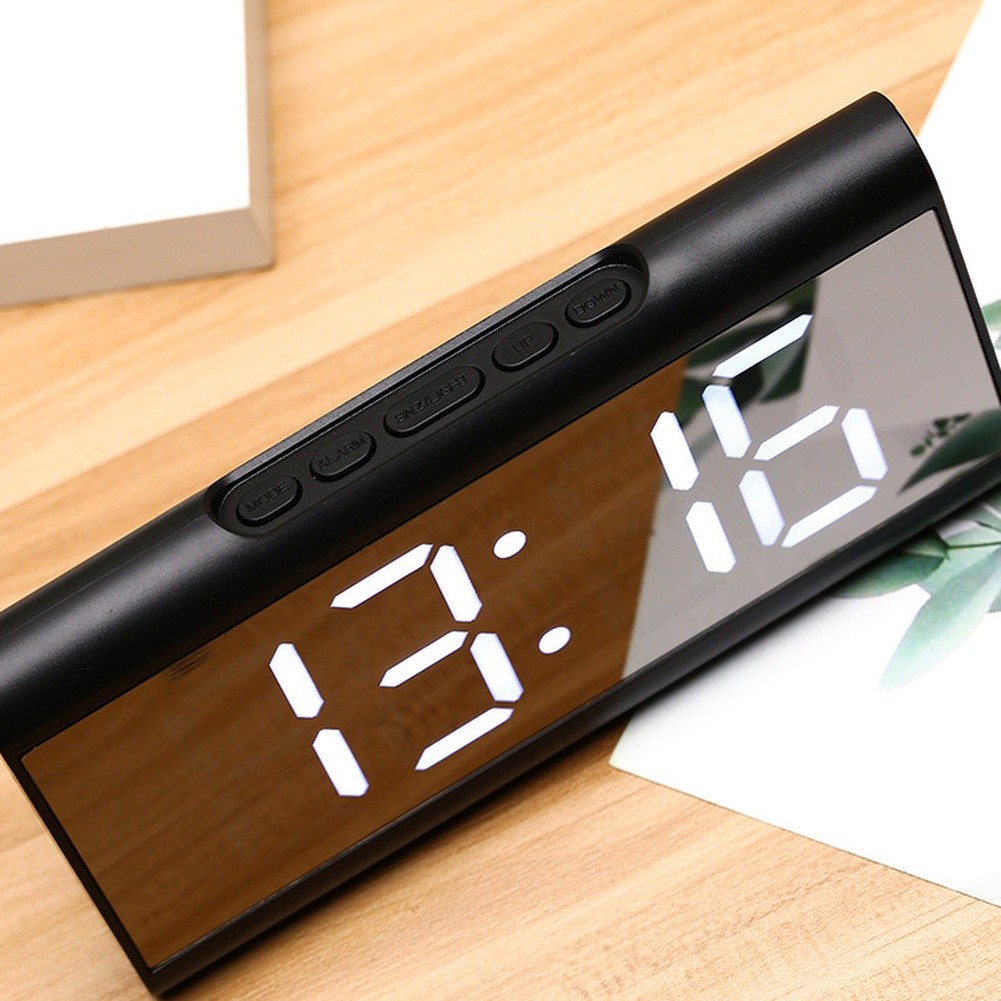 LED Clock with Digital Time Alarm Temperature Calendar USB Rechargeable