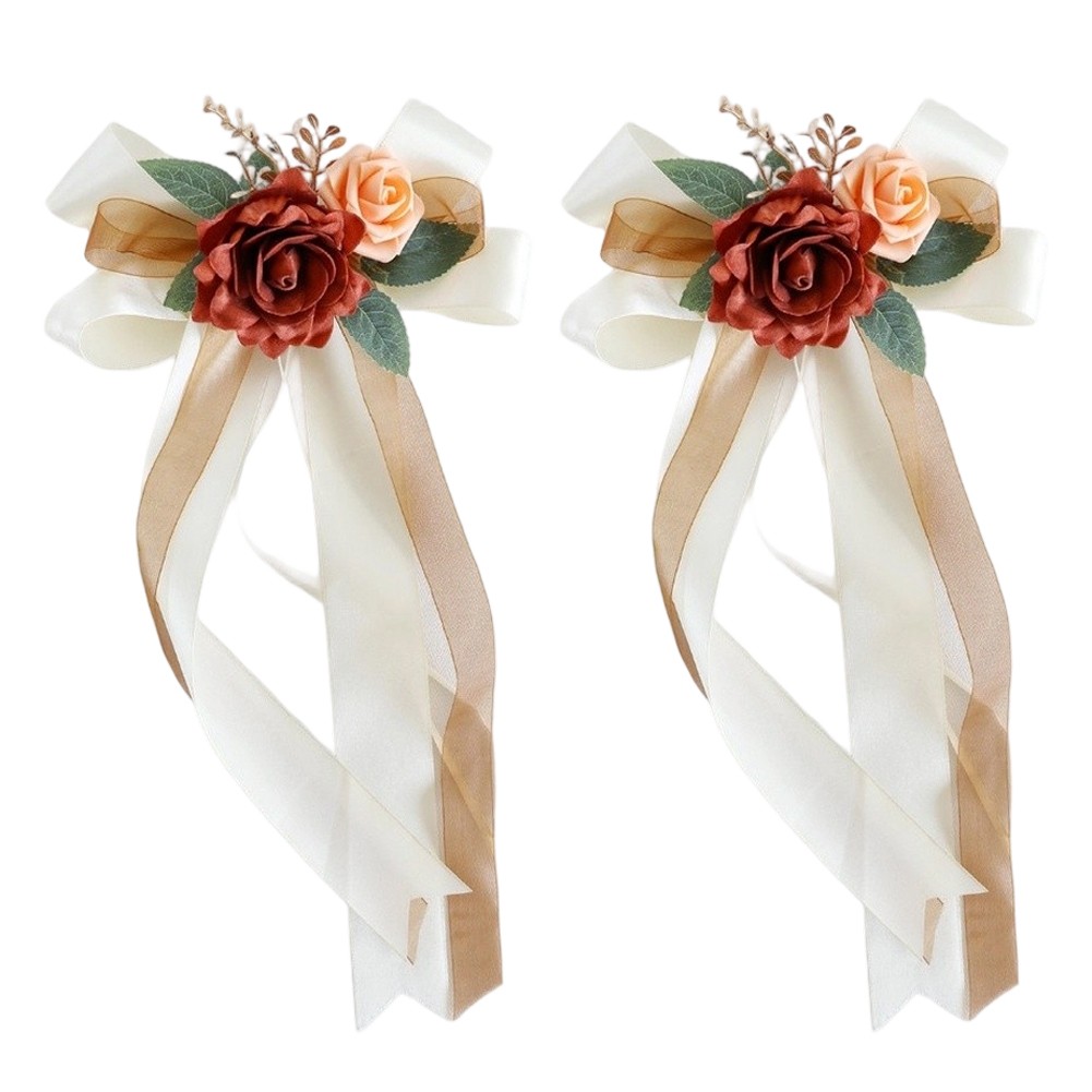Car Mirror Wedding Decoration Flower Bow with Suction Cup for Easy Application