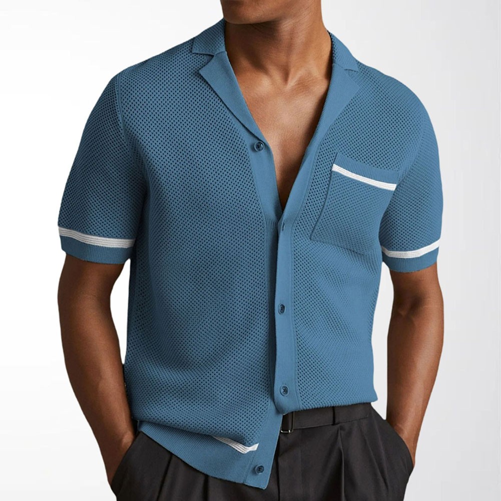 Men Knit Cardigan Summer Lapel Tops Lapel Neckline Style For American Vacation