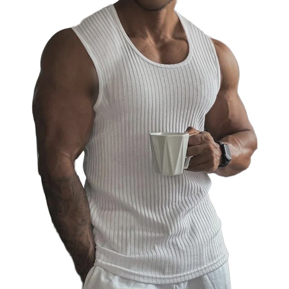 Summer Essential For Street Wear Men Sleeveless T-shirt Casual Textured Tops