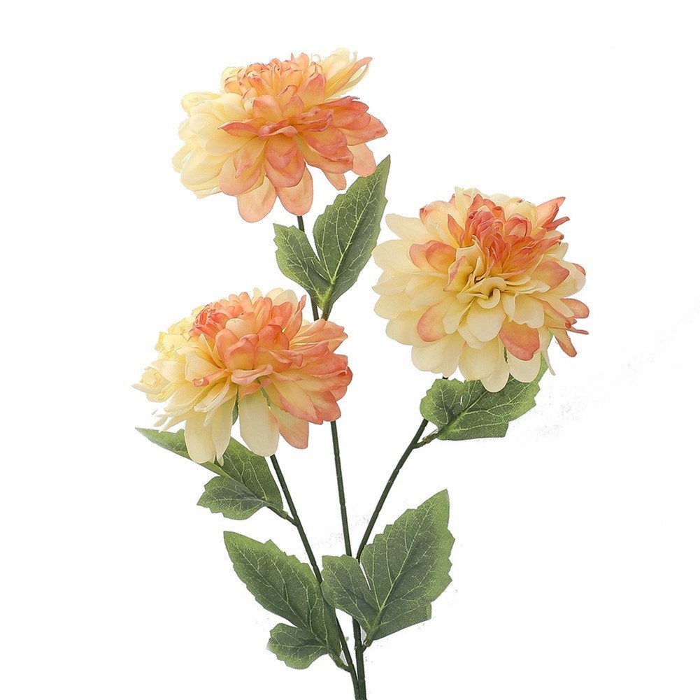 3-Head Silk Dahlia Stems 64cm Flexible Wire Core for Craft and Wedding Decor