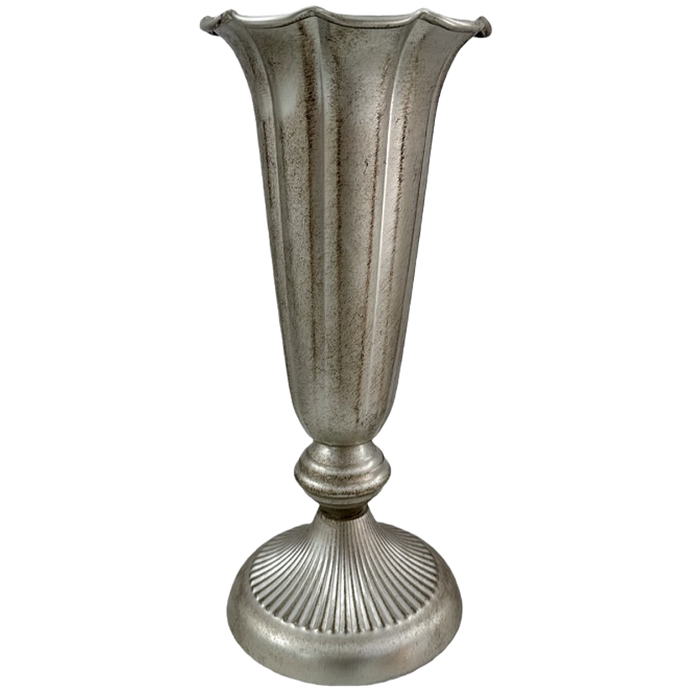 Antique Style Silver Iron Vase Tall for trumpet Shape European Home Decor 30cm