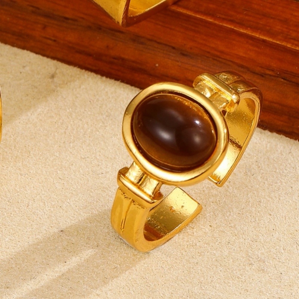 For tiger Eye Stone Adjustable Stacking Ring Set for Women Zinc Alloy Jewelry