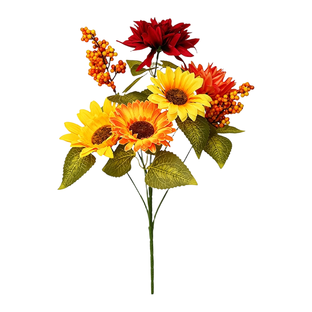 45cm Artificial Floral Bouquet with Sunflowers Red Dahlias and Berries