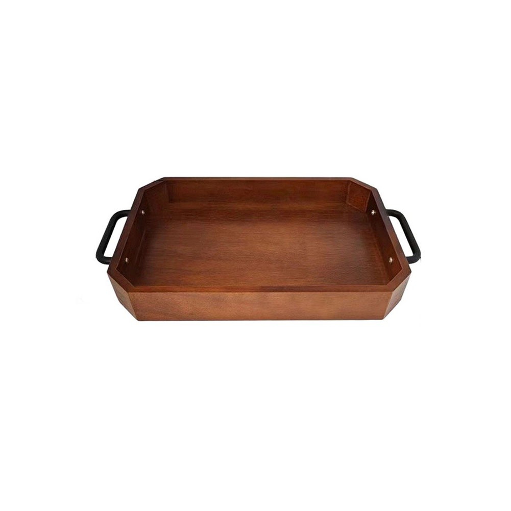 45x23.4x4.8CM Burlywood Serving Tray with Metal Handles for Large Snack Display