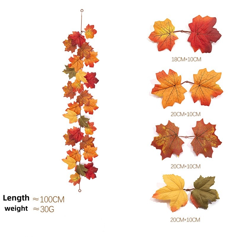 Silk Fabric Maple Leaf Vine with Detailed Veins for Autumn Interior Design