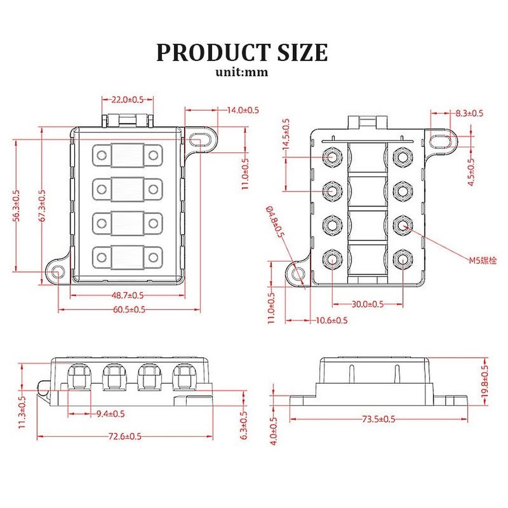 Waterproof 2pcs Dual-Path Fuse Box for Auto For Electrical Systems 83x23x39mm
