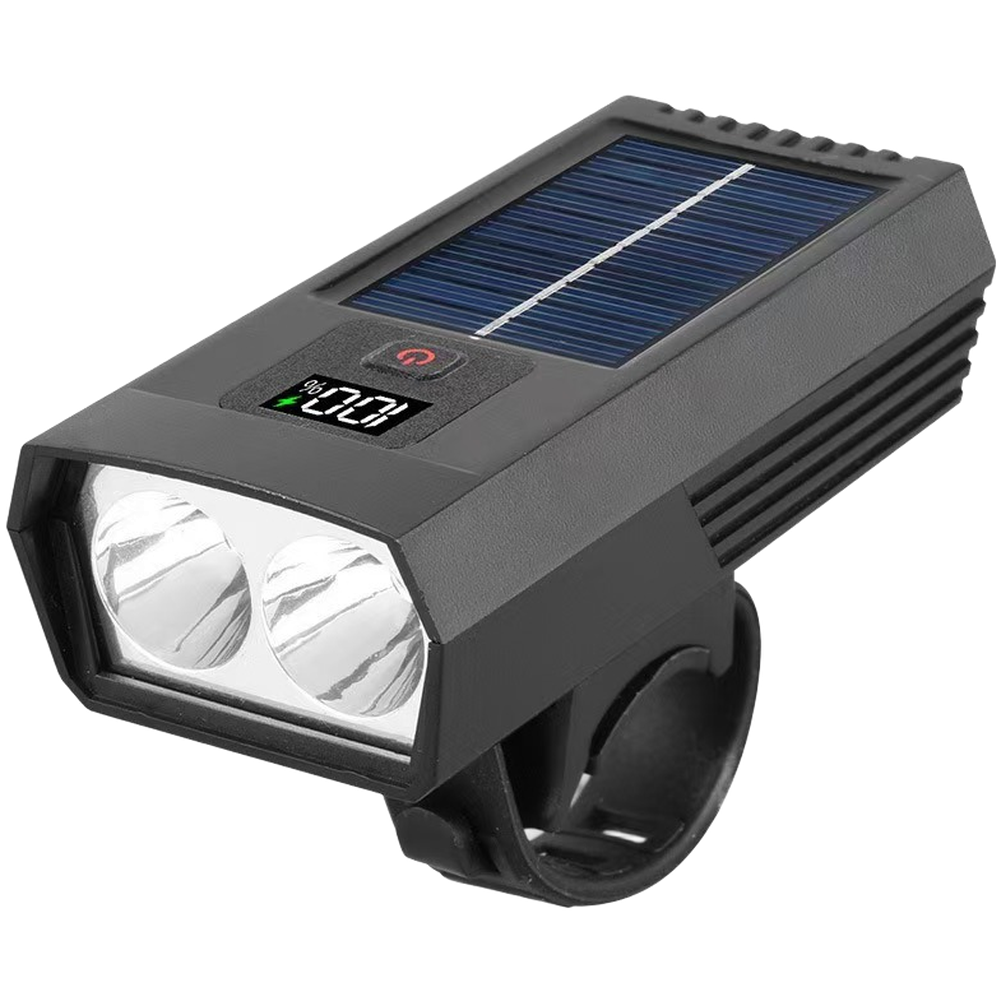 USB Rechargeable Solar Front Light for Bicycle with Digital For battery Readout
