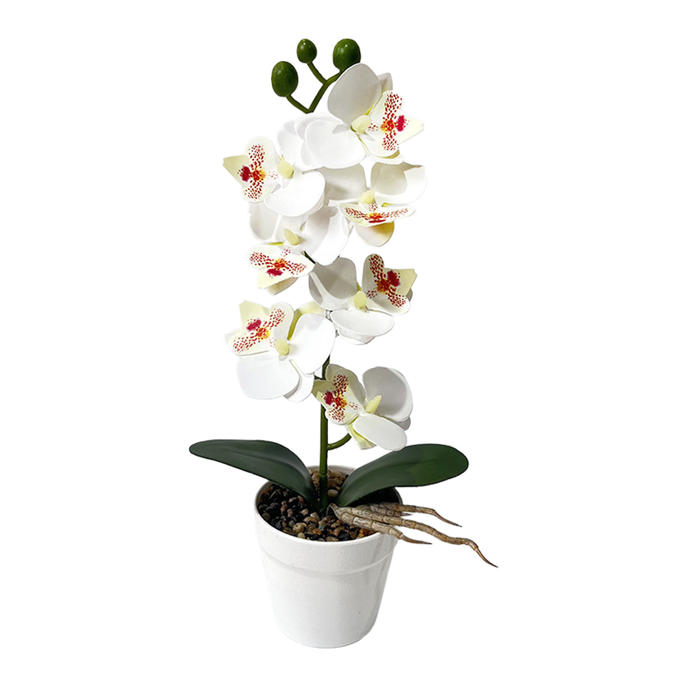 Life-Like 7-Bloom Artificial Orchid in Stylish White Stone Pot 11.81 in