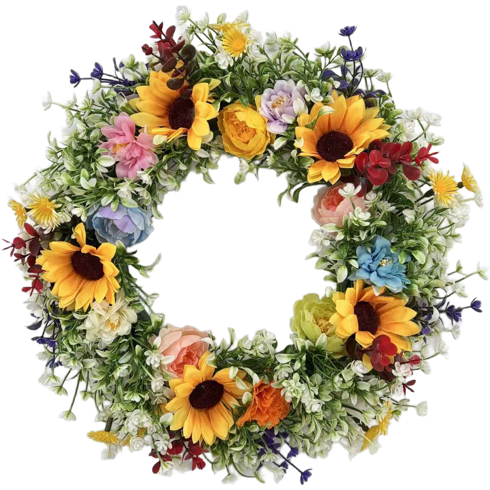 Yellow 35cm x 35cm Plastic Wreath for Farmhouse Kitchen Wall Decoration
