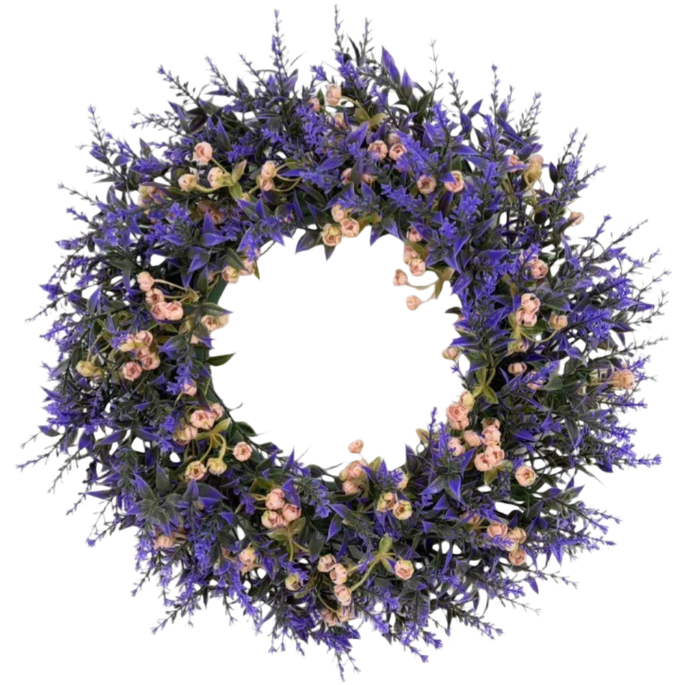 Lavender Flower Wreath 35cm Purple Artificial Decor for Door Wall Home Office