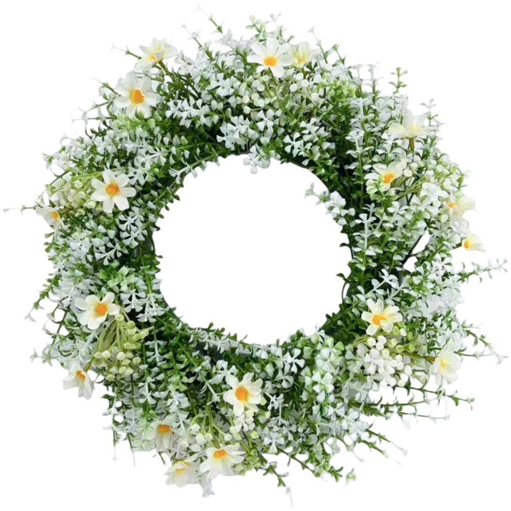 Plastic Spring Wreath White Eucalyptus Floral Decor for Door or Wall Mount