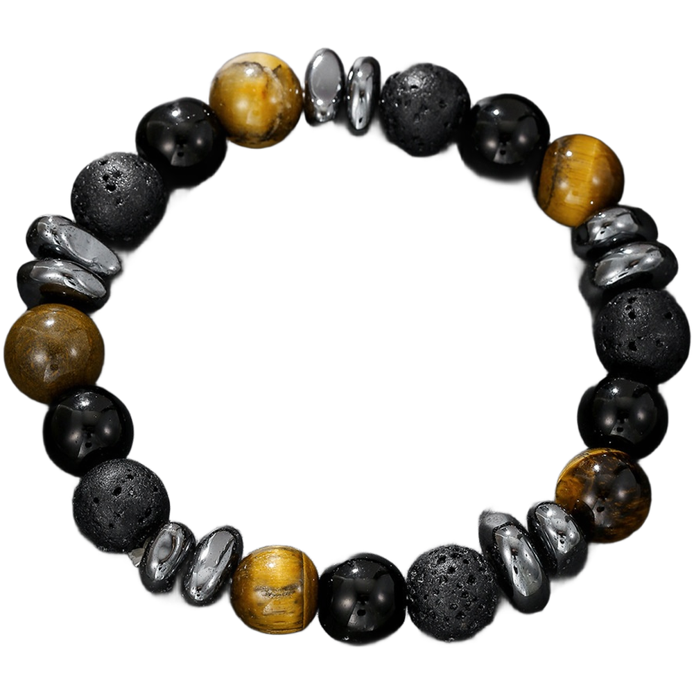 Handmade Stone Beaded Bracelet Volcanic Glass and Lion Eye 8mm 10mm 12mm