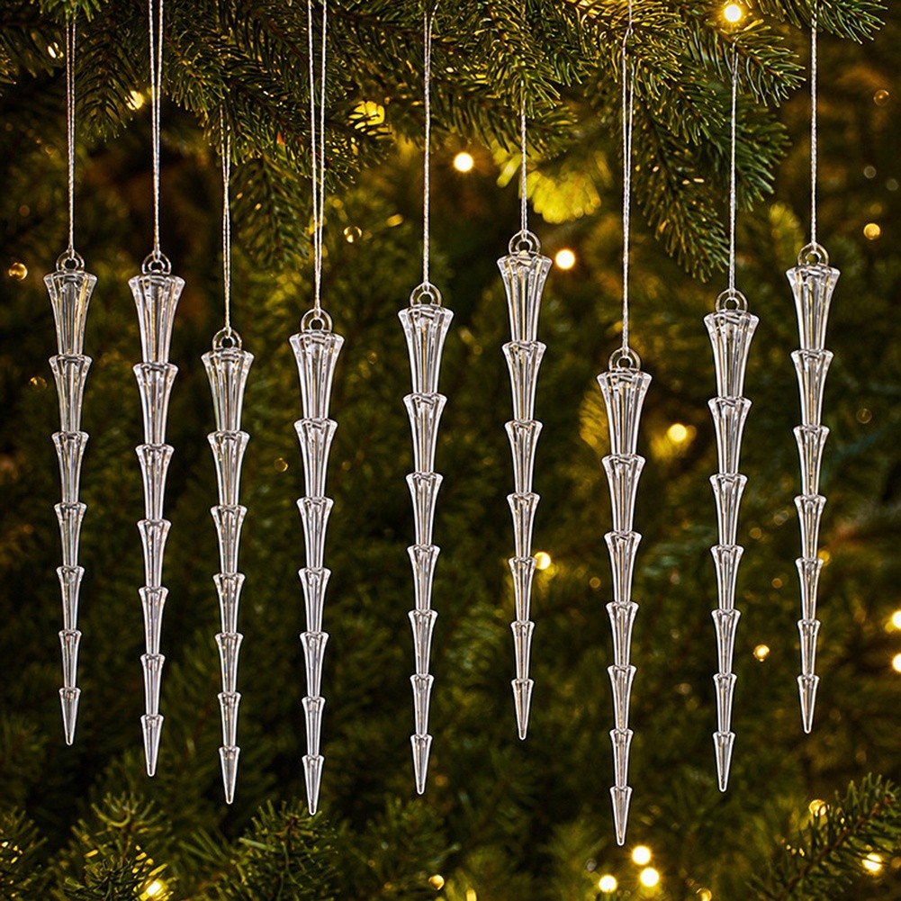 12pcs Polished Clear Icicle Ornaments 5.12in for Christmas Window Garland