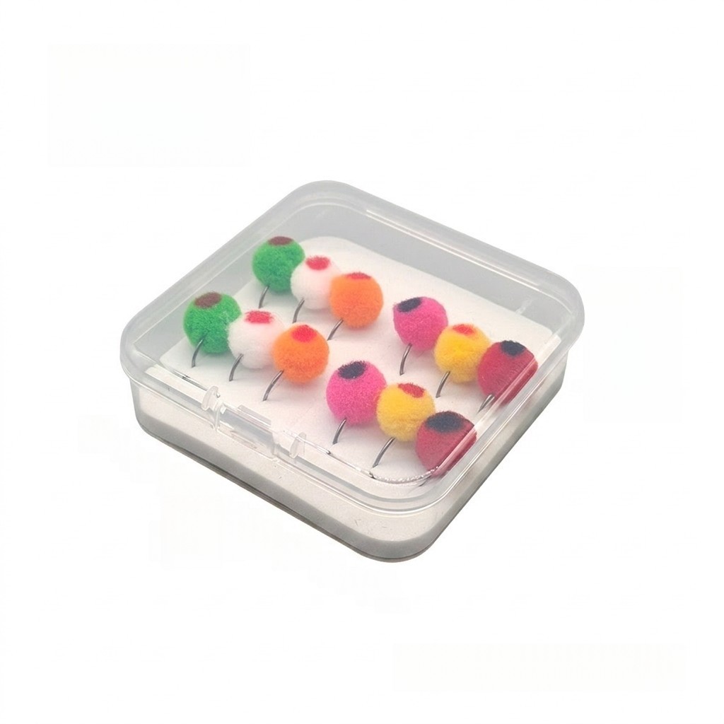 12PCS Egg Fly Lures Assorted Colors Fluorescent Tail High Carbon Steel